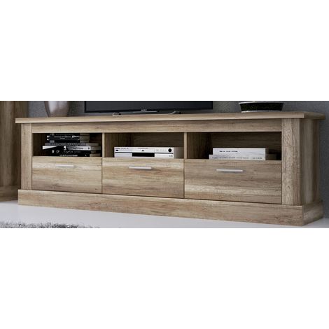 Meuble TV avec 3 tiroirs coloris chêne vieilli - Longueur 180 x profondeur 41,8 x hauteur 56,6 cm -PEGANE- (1/2)