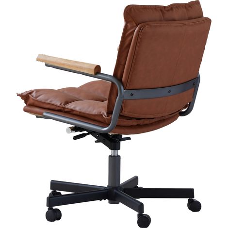 Fauteuil de bureau ergonomique en simili cuir marron avec accoudoirs en chêne et roulettes (1/5)