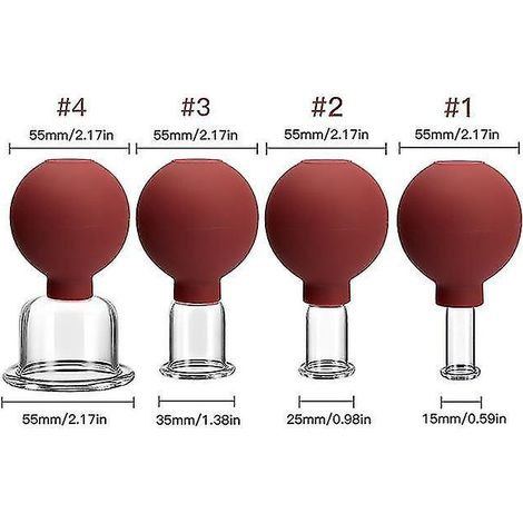 Kit de massage par ventouses pour le visage et le corps, thérapie par ventouses anti-cellulite, brûleur de graisse, lifting de la peau, Gua Sha, amincissement et beauté, ventouses rouges (4 pièces) (1/5)