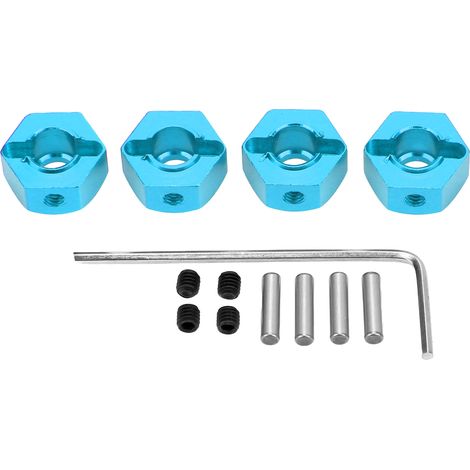 4 pièces adaptateur de roue hexagonale en aluminium 12mm haute précision pour voiture RC 1/10, écrous hexagonaux bleus (1/5)
