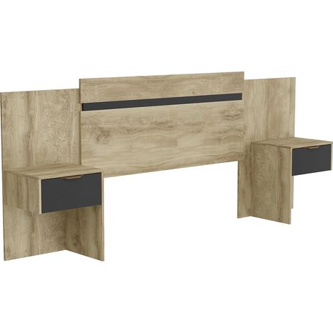 Tête de lit extensible avec chevets - 140/160 cm - Coloris : Naturel et noir - PARATI