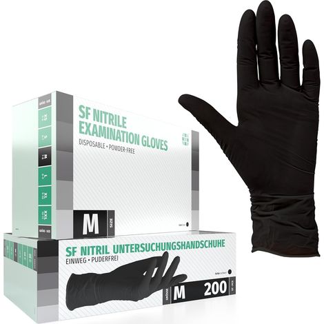Gants nitrile M noirs – 200 gants jetables, non poudrés, sans latex, résistants, pour cuisine, ménage, mécanique, tatouage, usage médical, coiffure, gants alimentaires, protection chimique (1/5)