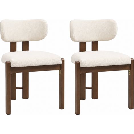FurnitureR 2-Piece Upholstered Chair Set, Beige Bouclé Seats with Dark Wood Frames, Supportive Dining and Living Room Furniture, 54 × 54 × 79 cm (1/5)