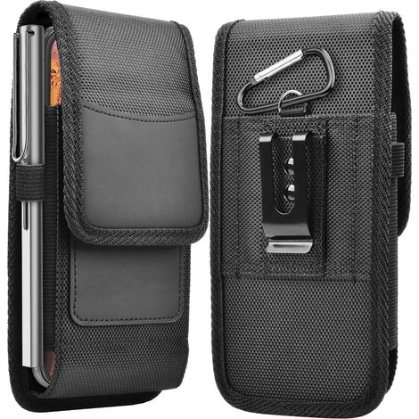 Funda para teléfono móvil compatible con Samsung Galaxy S25 Ultra, S24 Plus, S23 y S22. Funda de nailon con clip para cinturón, portátil, color negro. (1/5)