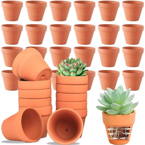 12 Pots en Terre Cuite Réutilisables 6x7 cm - Mini Pots d'argile avec Drainage pour Plantes Succulentes, Bureau et Chambre (12, 6 7 cm) (1/5)