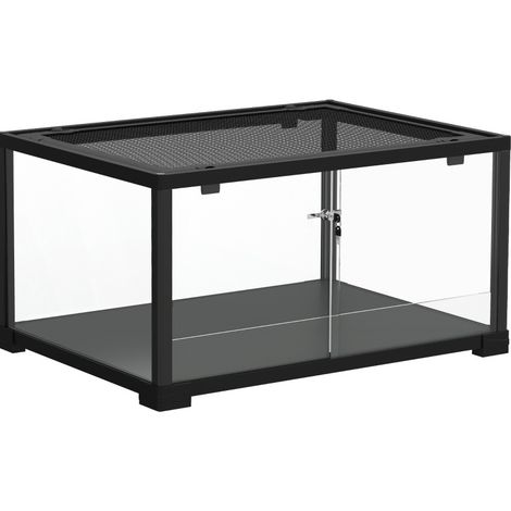 CHICFURN Terrario per rettili 60x45x32 cm in vetro temperato nero con porte scorrevoli con serratura (1/5)