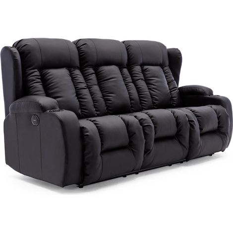 CAESAR HIGH BACK  ELECTRIC BOND GRADE LEATHER RECLINER 3+2+1 SOFA ARMCHAIR SET  BLACK 3 SEATER