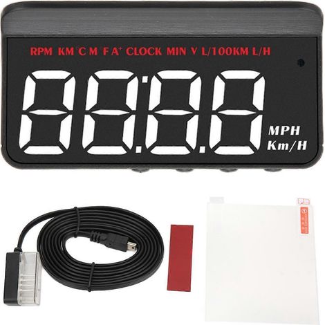 Affichage tête haute LED pour voiture (HUD) avec OBD, affichage de la tension et de la consommation de carburant, alarme d'avertissement de survitesse. (1/4)