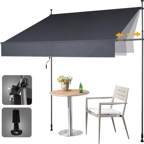 HOMEDEMO Klemmmarkise Markise Balkon ohne Bohren, 150cm x (120-150) cm Anthrazit, Upgrade Patent mit Verlängerten Einziehbaren Seitenstangen, UV-beständig Balkonmarkise höhenverstellbar Sonnenschutz