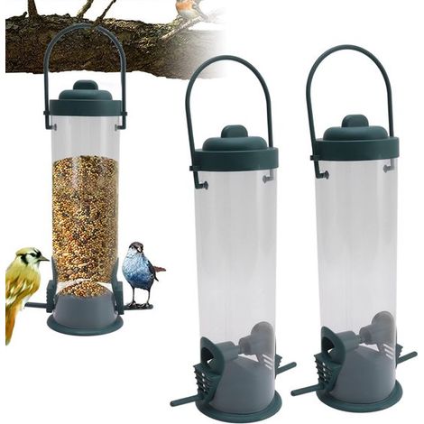 Comedero para pájaros de 2 piezas, Comedero transparente, Resistente a mordeduras y polillas, 2 aberturas de ventilación, 2 puertas, Verde (1/5)
