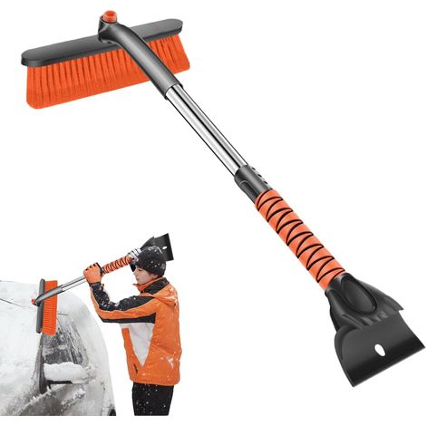Brosse à neige et grattoir à glace, outil extensible pour le déneigement - Grattoirs à neige avec tête rotative à 360°, pour l'entretien extérieur des pare-brise de véhicules, SUV et camions.