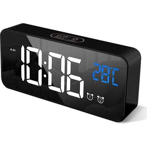 1 Réveil numérique, Double alarme, Miroir LED 5,6 pouces, Luminosité 4 niveaux, Chambre (1/4)