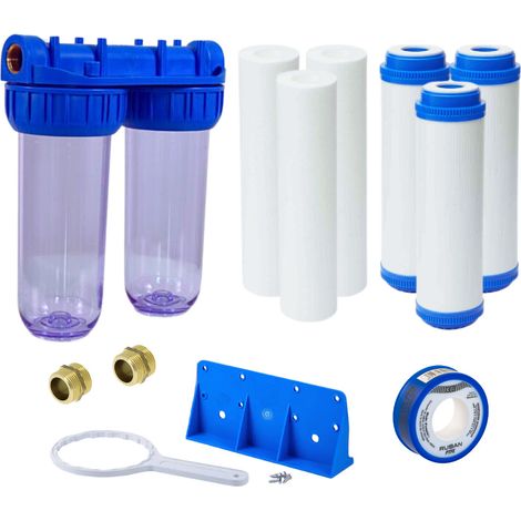 Swiss Aqua Technologies Transparente Doppelschale für 10' Universalfilter, anschlussfertig 3/4' + 3 Filter + 3 Aktivkohlefilter (1/5)