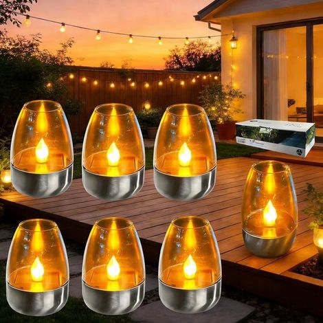Bougies Chauffe-Plat Solaires Extérieures Étanches - Blanc - Bougie Chauffe-Plat Vacillante à Mouvement de Flamme - Lampe de Table Étanche Ip65 (1/5)