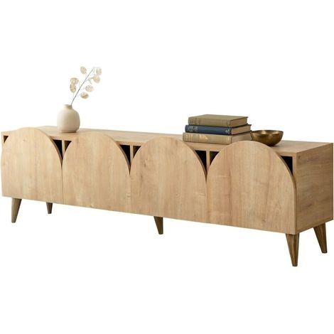 Mueble para TV Visco, 4 compartimentos, 4 puertas, apertura abatible, 180x35x50h cm Roble marrón
