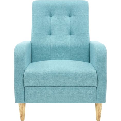 Poltrona singola imbottita blu in lino e legno 54 x 61 x 90,5 cm (1/5)