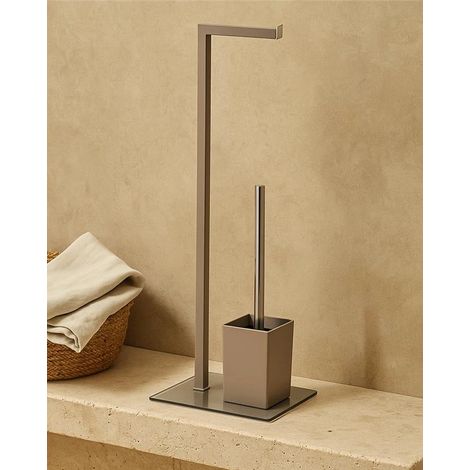 Exagonshop Piantana portarotolo e portascopino tortora con base