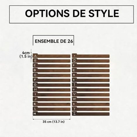 1 Jeu Séparateurs de disques vinyles en bois,26 guides de rangement pour disques vinyles avec lettres de l'alphabet A-Z,séparateur (1/4)