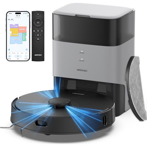 AIRROBO L40+ Aspirateur Robot Laveur 5 500 Pa, Navigation LiDAR de Tech. USLAM Air 5.0™, Avec Station 60 jours Auto-Vidage, Noir (1/5)