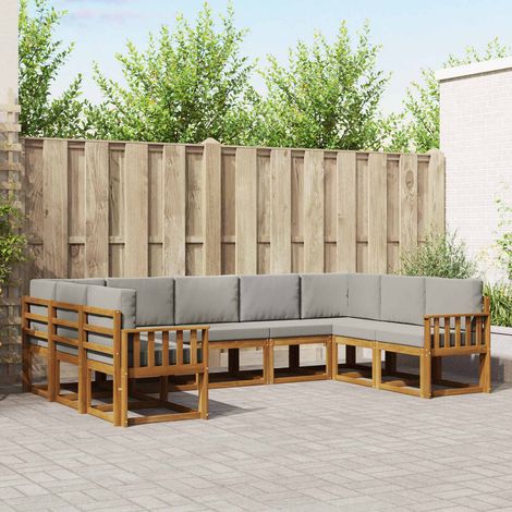 Outdoor-Sofagarnitur mit Kissen 9 pcs Natürlich und Hellgrau