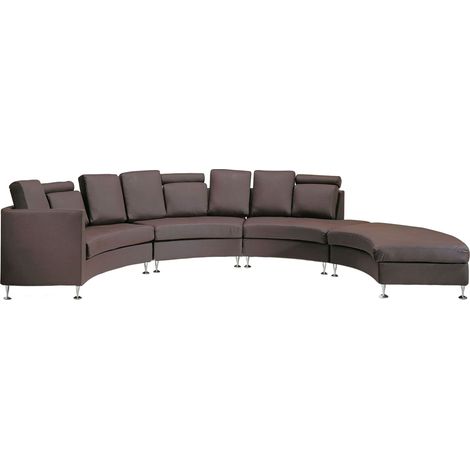 Beliani – Canapé panoramique circulaire en cuir véritable et PU – 7 places – Housses amovibles – Pieds en métal chromé – Dimensions 448x236 cm (1/5)