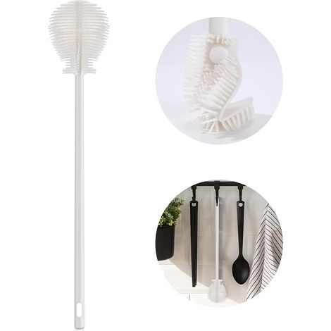 Goupillons pour bouteilles, lot de 2, manche long, tête de brosse pliable, brosse de nettoyage en silicone pour verres, bouteilles (1/5)