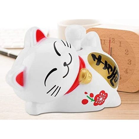 Chat ondulant à énergie Solaire, Chat accueillant de la Richesse pour la décoration de Voiture à la Maison(Blanc) (1/5)
