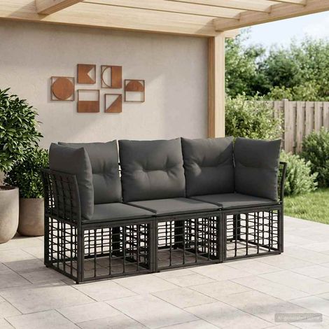 vidaXL  Outdoor Sofa Set  Black Poly Rattan