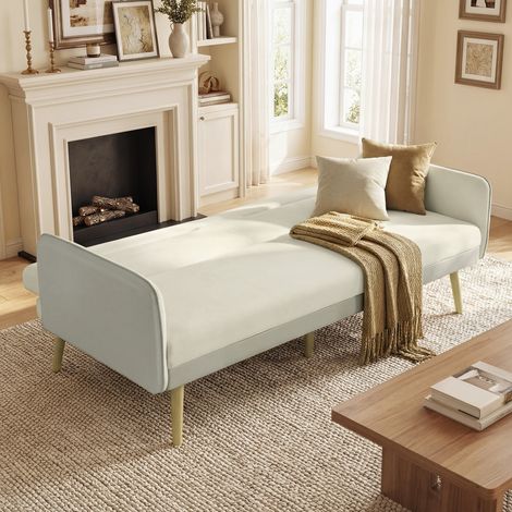 Divano trasformabile 3 in 1 a 3 posti, divano letto click-clack, schienale regolabile, seduta imbottita, 185 x 84 x 83 cm, beige