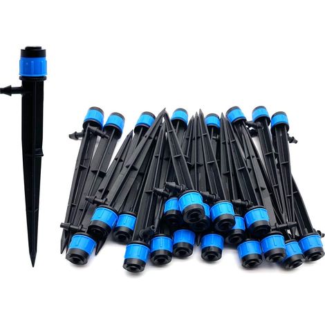 100 emisores de goteo para tubo de 4/7 mm, pulverizador de 360 grados con estaca, sistema de goteo de riego de flujo de agua ajustable para camas de flores, jardines de verduras, jardines de hierbas (1/5)