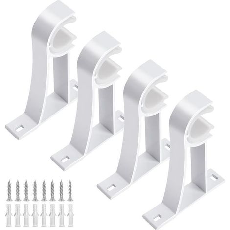 Lot de 4 supports de tringle à rideaux blancs robustes avec vis, crochets de support pour tringles à rideaux murales de 2,6à 2,8 cm (1/5)