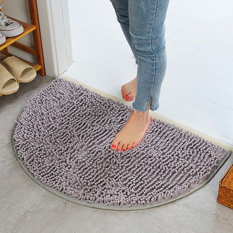 Demi Lune Entrée Porte Tapis Doux Absorbant Salle Bain Anti-dérapant Cercle Avant Moquette Sol Gris (1/4)