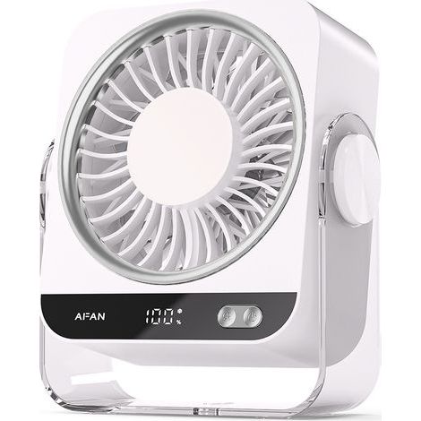 Ventilateur 2-en-1 bureau/mur USB rechargeable avec écran numérique, 199 vitesses réglables, silencieux, design blanc moderne pour bureau, chambre ou salon-lsw-Karteo