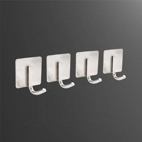 4 selbstklebende Haken aus Edelstahl für die Wandmontage, ideal für Küchenhandtücher (ohne Bohren), Badezimmerhandtuchhalter und Garderobenhaken.