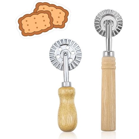 2 Pièces Roulette Patisserie, Chêne Roulette à Pâte, 16 et 14 cm Roulette de Decoupe de Pates, Plaques Roulettes 5 et 3,9 cm, Coupe-Pâte Ondulé, Coupe-Pâtes, pour Cuisine, Pâtisserie, Camping (1/5)