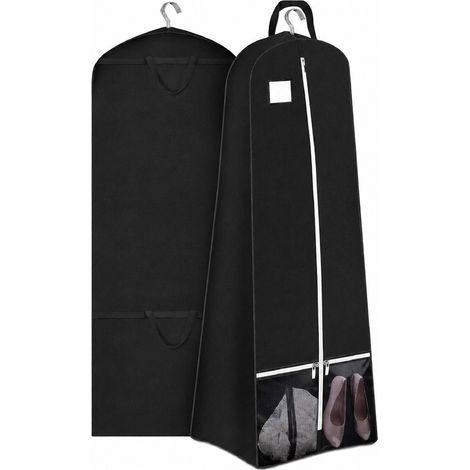 Housse de rangement pliable en non-tissé pour vêtements, noire, idéale pour protéger une robe de mariée, gain de place. (1/5)