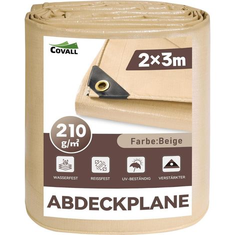 Bâche lourde 2x3m 210g/m² imperméable, résistante UV, avec œillets, beige (1/5)