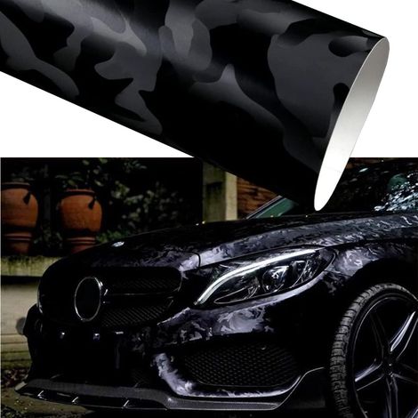 CSPARKV (30 x 152cm) Car Camouflage Film, Glossy Black Car Wrap Film, Adhesive Vinyl Car Body Sticker, Waterproof Car Wrap Film for Car, Motorcycle, Bicycle