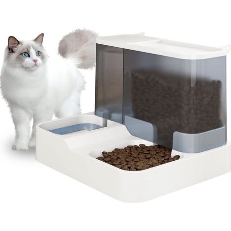 Distributeur Automatique de Nourriture et d\'eau pour Chat et Petit Chiens 2 en 1 3.8 L Fontaine Mangeoirs et Abreuvoirs (Blanc) (1/5)