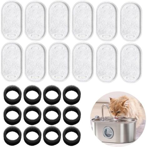 24 Pieces Cat Water Fountain Filter Kit, 12 Pieces Charcoal Filters and 12 Pieces Water Fountain Sponges Filters, Cat Water Fountain Filters, Cat Water Fountain Filters for Cat Water F (1/5)