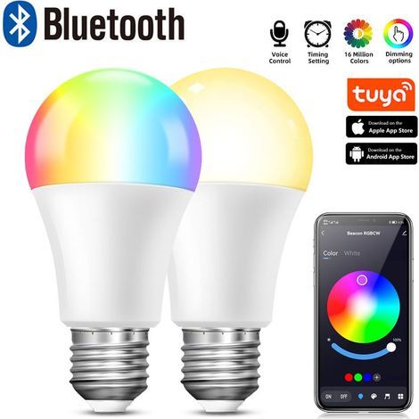 GENERIC- Ampoule Connectée E14, Ampoule Connectée Google 9W 900LM, Ampoule LED Dimmable RGBCW Multicouleur et Blanc Chaud, Ampoule Connectée WiFi Compatible avec Alexa, Google Home, 2PCS (1/5)