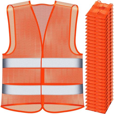 Gilet haute visibilité 30 piècesGilet de sécurité réfléchissantGilet en maille haute visibilitéTaille réglablePour hommes et femmesTravail en extérieur, Orange, Argent