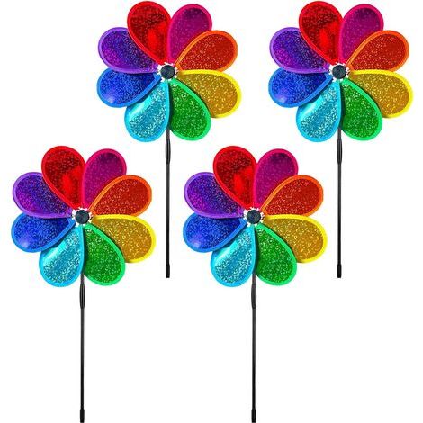 Moulin a Vent Jardin Exterieur, 4 Pièces Moulin à Vent Jardin, 30cm Moulin à Vent, Paillettes à Huit Feuilles, Hauteur Totale 71cm, avec Pointe, pour Jardin, Balcon, Pelouse (1/5)