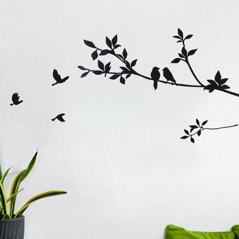 Sticker mural décoratif créatif en forme de branche noire, oiseau, à faire soi-même, pour chambre ou salon. Sticker imperméable. (1/5)