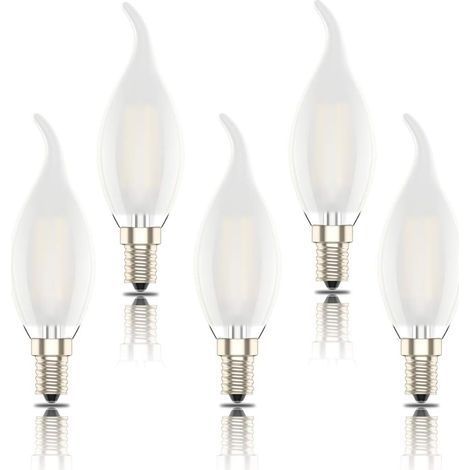 Ampoule Flamme,Lotto de 5,Forme de Bougie,Mat,Blanc Chaud(2700K),Incandescenza equivalente 4W 40W,400lm (1/5)