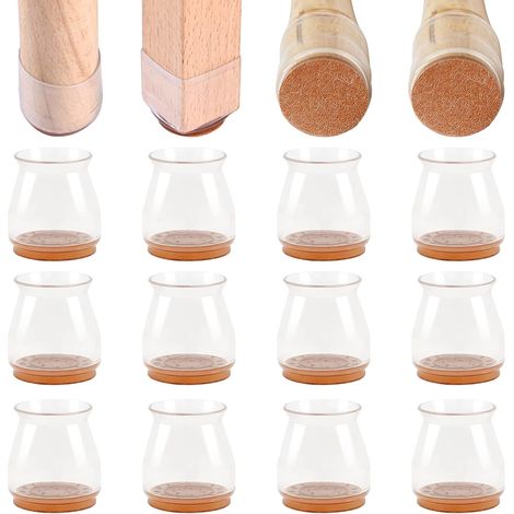Cale-pieds de chaise pour sol, 16 pièces embouts silicone transparents avec pastilles feutre, protègent parquet et carrelage, évitent rayures et réduisent bruit, capuchons meubles (1/5)