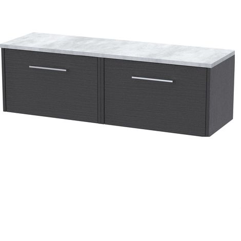 Winshill Contemporary 2 Drawer Wall Hung Vanity Unit with Laminate Worktop, Woodgrain Dark Grey, 1200mm