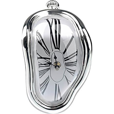 Kreative Schmelzuhr, Salvador-Dali-Wanduhr, Schmelzuhr für Zuhause, Büro, Regal, Schreibtisch, Tischdekoration, lustiges und kreatives Geschenk (Silber) (1/5)