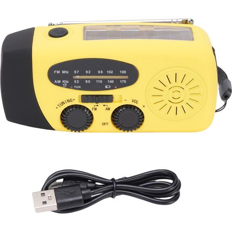 Ortviai Radio d'urgence solaire et manivelle avec lampe LED, alarme SOS et banque d'énergie – Jaune (1/5)