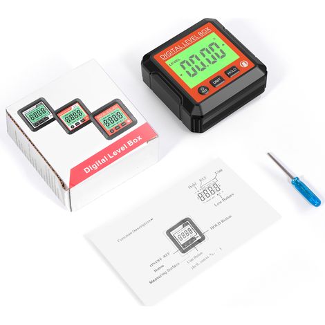 niveau numerique-Goniomètre digital avec base magnétique - pour travaux de précision : niveau, angle, inclinomètre (JD10, ABS, 57mm, rouge/noir/blanc, 1 unité) (1/3)
